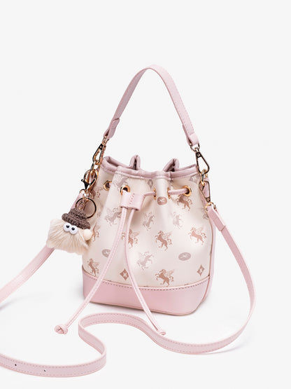 Ethereal Pegasus Pattern Vegan Eco-Leather Bucket Clutch Bag with Lovely Charm