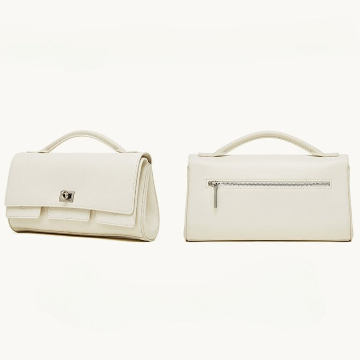 The Linear Turn-Lock Genuine Leather Bag | Minimalist East-West Handbag