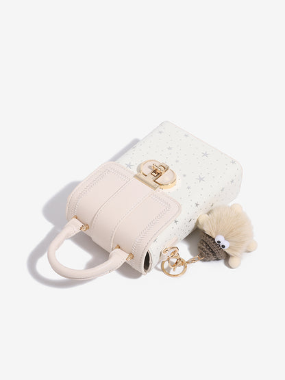 Romantic Star Vegan Eco-Leather Flap Mini Phone Handbag with Fluffy Charm