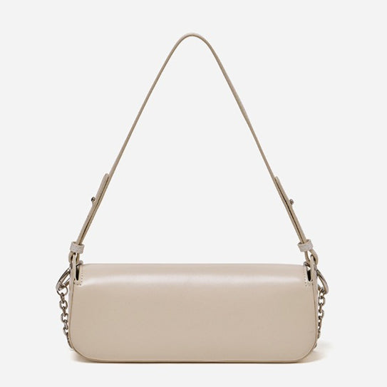 Minimalist Smooth Genuine Leather Silver Buckle Baguette Bag