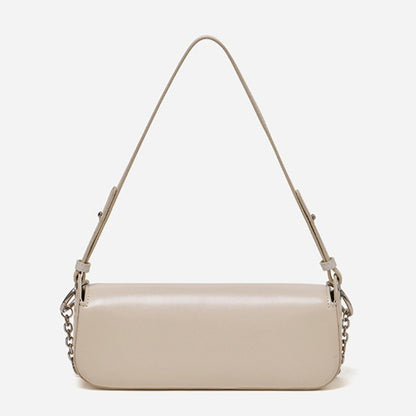 Minimalist Smooth Genuine Leather Silver Buckle Baguette Bag