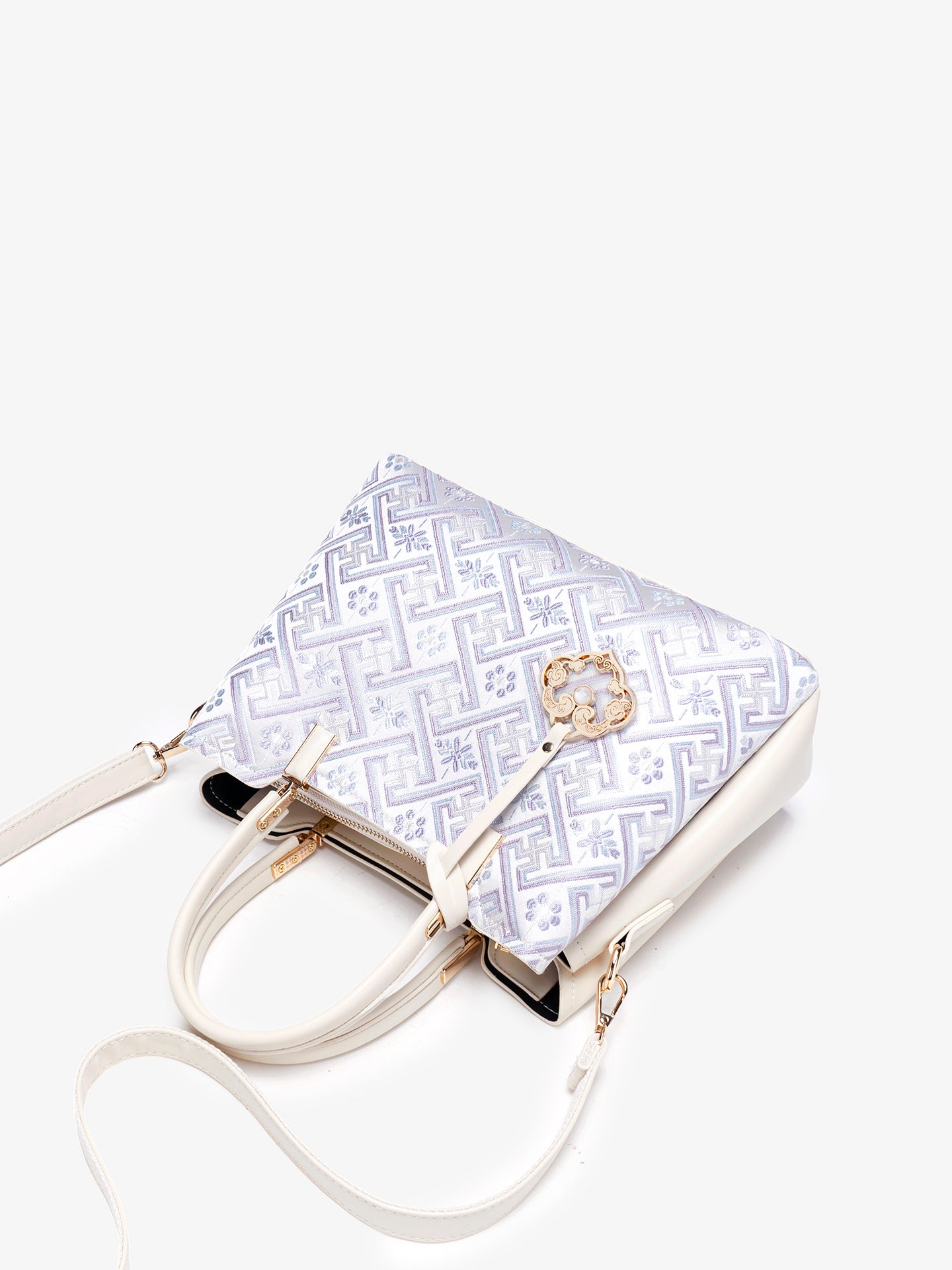 Classic Brocade Vegan Eco-Leather Mini Tote Clutch Bag with Hollow Charm