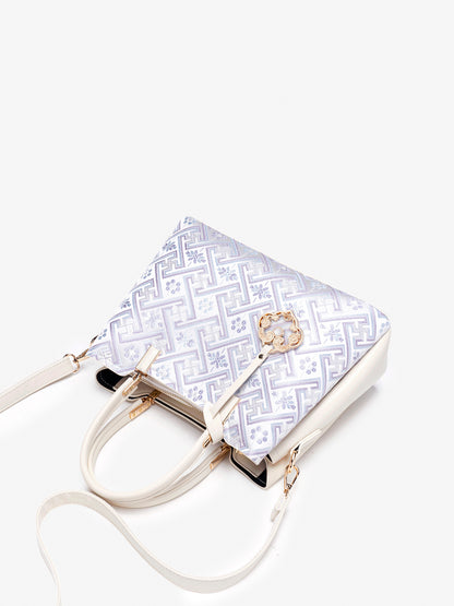 Classic Brocade Vegan Eco-Leather Mini Tote Clutch Bag with Hollow Charm