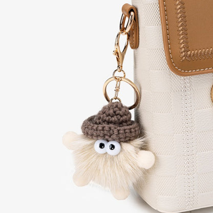 Elegant Color-Block Vegan Eco-Leather Clutch Phone Bag with Fluffy Charm