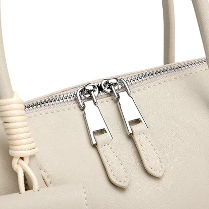 Minimalist Genuine Leather Boston Clutch Bag with Detachable Leather Tag Charm