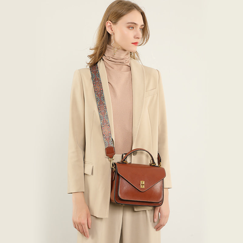 Borsa a tracolla postina da donna in vera pelle, elegante