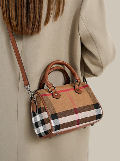 Iconic British Plaid Vegan Eco-Leather Boston Clutch Bag