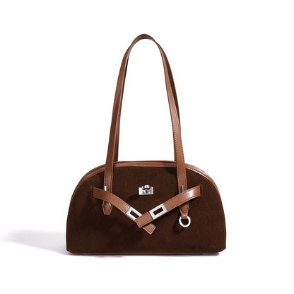 Sleek Soft Suede Genuine Leather Curved Clutch Bag