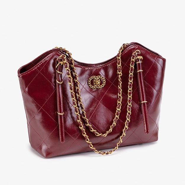 Sculpted Quilted Vegan Eco-Leather Chain Tote Bag