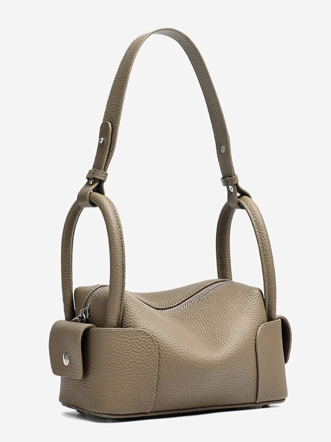 Architectural Pebbled Genuine Leather Boston Clutch Bag