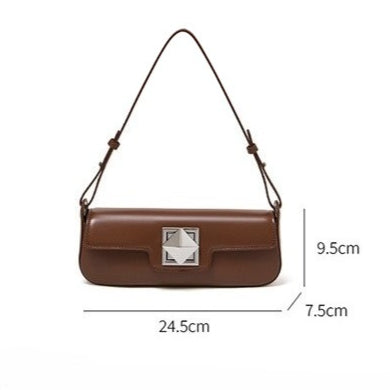 Minimalist Smooth Genuine Leather Silver Buckle Baguette Bag