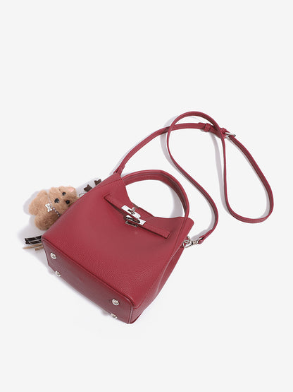 Minimalist Vegan Eco-Leather Mini Bucket Clutch Bag with Lovely Dog Charm