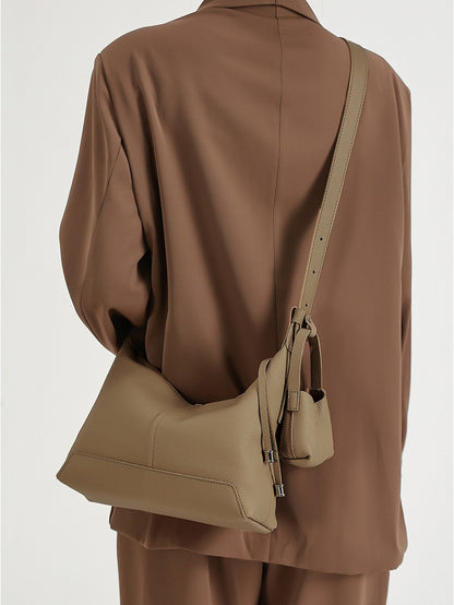 The Ethereal Slouchy Genuine Leather Bag - Minimalist Pebbled Hobo with Mini Pouch