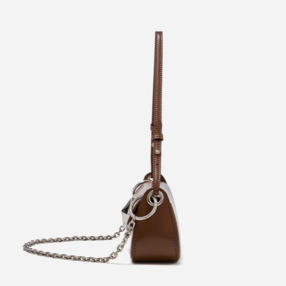 Minimalist Smooth Genuine Leather Silver Buckle Baguette Bag