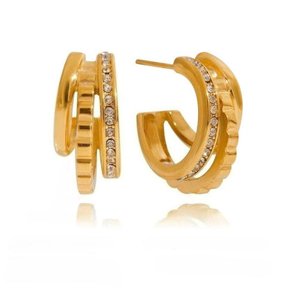 Elegant Triple Layer Pavé Ribbed Earrings