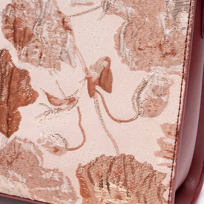 Romantic Floral Vegan Eco-Leather Tote Clutch Bag with Hollow Metal Charm