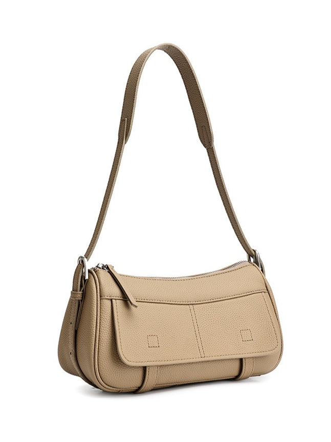 Mellow Pebbled Genuine Leather Flap Baguette Clutch Bag