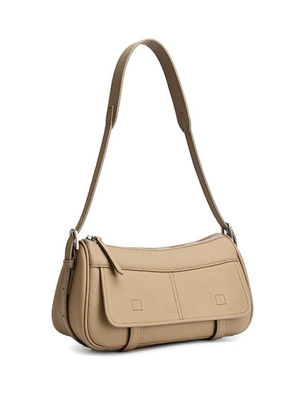 Mellow Pebbled Genuine Leather Flap Baguette Clutch Bag