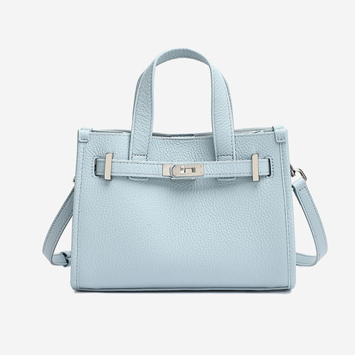 Minimalist Pebbled Genuine Leather Kelly Clutch Bag with Metal Turn Lock