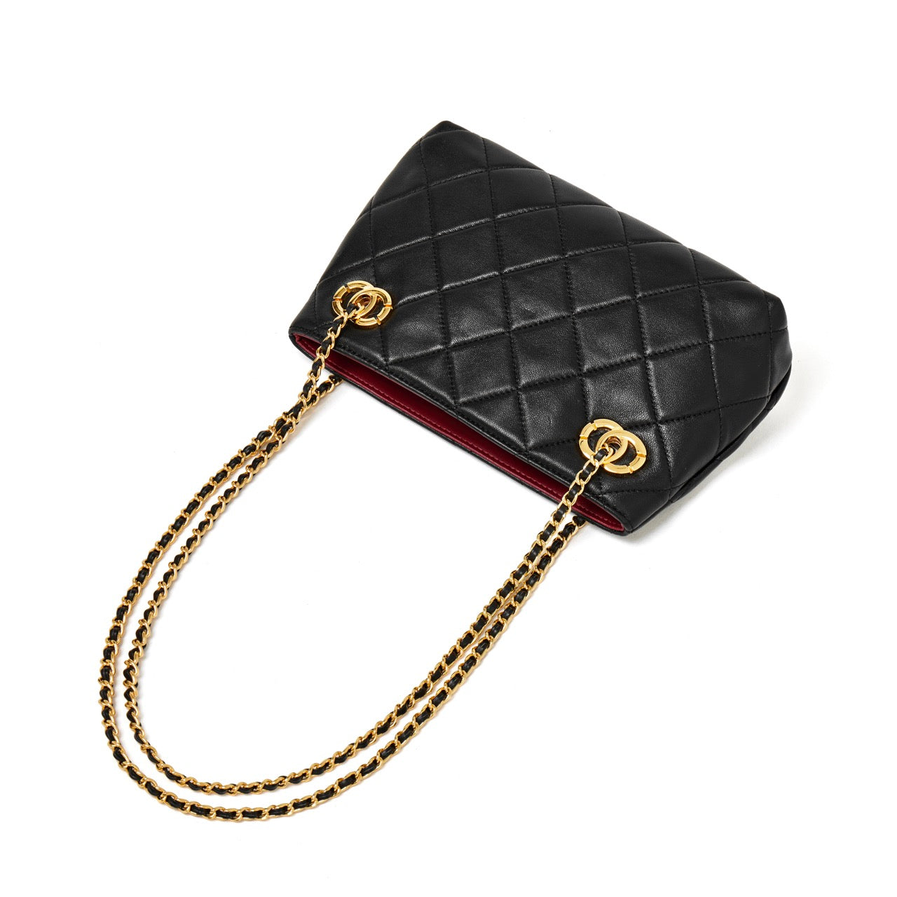 Mini sac pochette matelassé en cuir véritable mouton avec chaîne