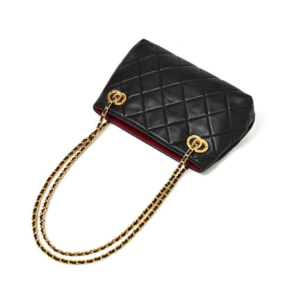 Mini sac pochette matelassé en cuir véritable mouton avec chaîne