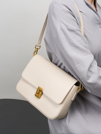 Borsa a tracolla a scatola da pendolare quotidiano in vera pelle da donna