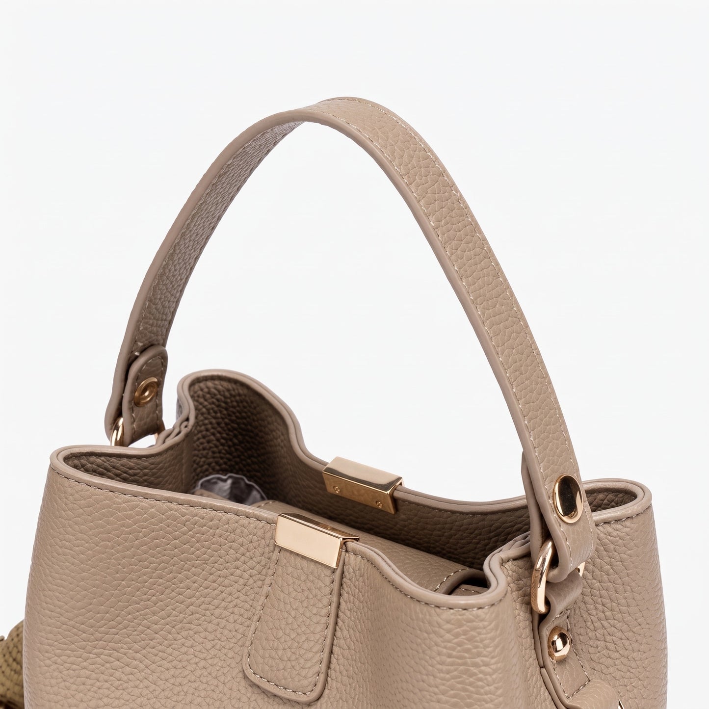 Minimalist Pebbled Vegan Eco-Leather Bucket Clutch Bag with Bear Charm