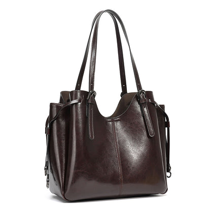 Classic Maillard Genuine Leather Large Capacity Tote Clutch Bag