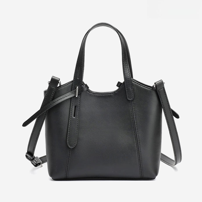 Sleek Genuine Leather Mini Bucket Clutch Bag with Adjustable Straps