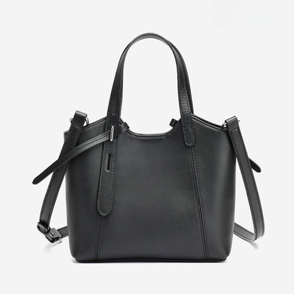Sleek Genuine Leather Mini Bucket Clutch Bag with Adjustable Straps