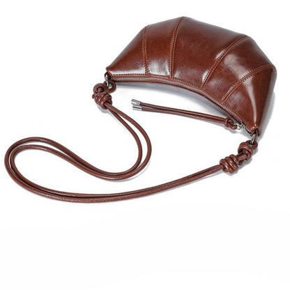 حقيبة أرتيزان كرواسون جلد طبيعي | حقيبة هوبو بسيطة مع عقدة ولوحات