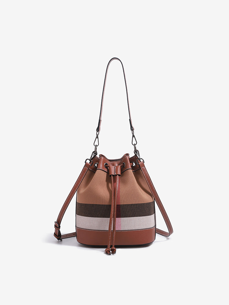 Vintage Plaid Vegan Eco-Leather Bucket Clutch Bag