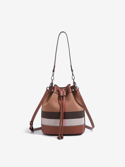 Vintage Plaid Vegan Eco-Leather Bucket Clutch Bag