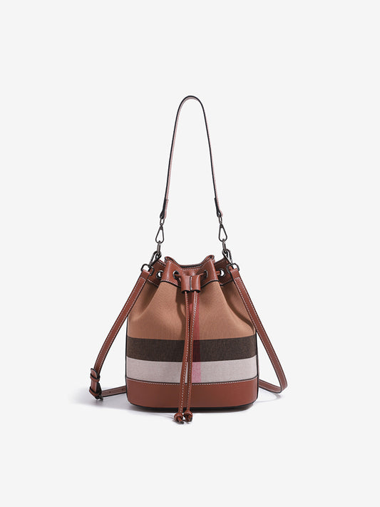 Vintage Plaid Vegan Eco-Leather Bucket Clutch Bag