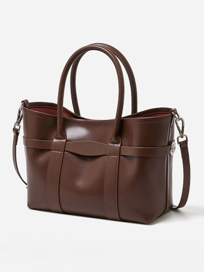 Italian Luxury Plain Genuine Leather Cowhide Large Tote Crossbody Bag