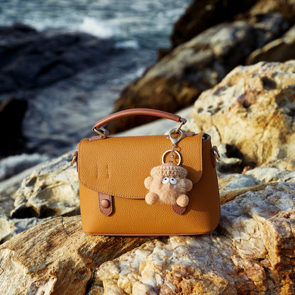 Women's Luxury Pebbled Leather Top-Handle Bag with Cloud Charm