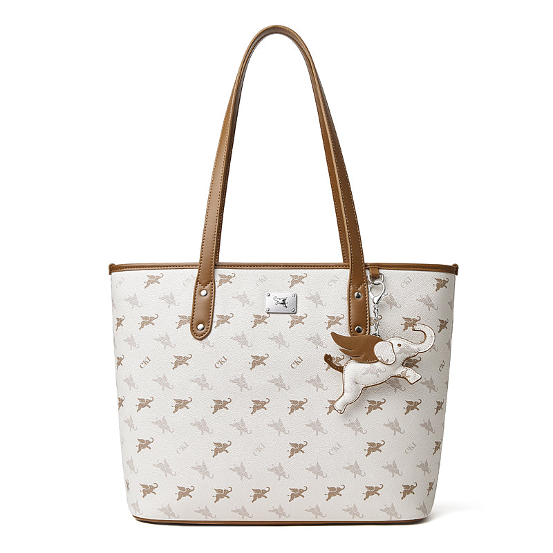 Ampia borsa a spalla tote di lusso vintage con monogramma Flying Elephant