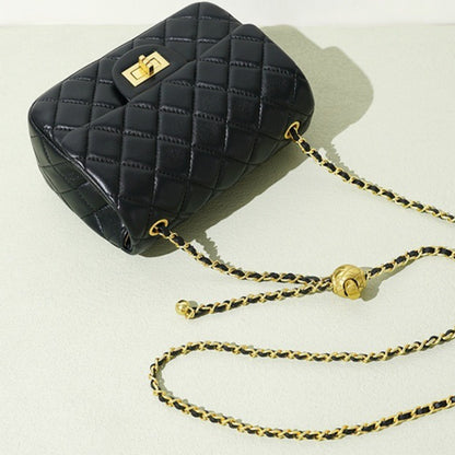 Timeless Petite Sheepskin Leather Quilted Flap Clutch Bag with Golden Ball Chain