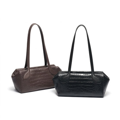 Sleek Luxe Croc Embossed Genuine Leather Bowling Clutch Bag
