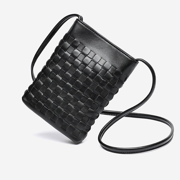 Mellow Sheepskin Leather Mini Woven Phone Clutch Bag