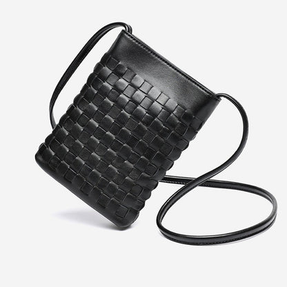 Mellow Sheepskin Leather Mini Woven Phone Clutch Bag
