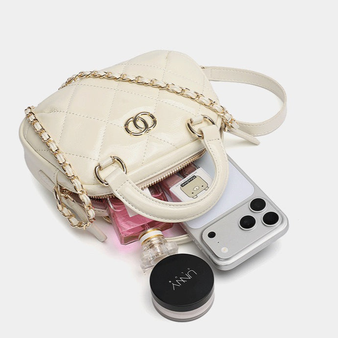 Exquisite Glossy Genuine Leather Quilted Chain Clutch Bag