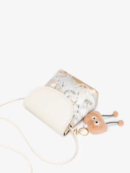 Ethereal Crane Pattern Vegan Eco-Leather Mini Flap Clutch Bag
