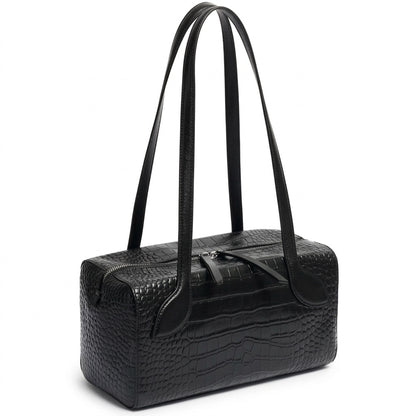Sleek Luxe Croc Embossed Genuine Leather Bowling Clutch Bag