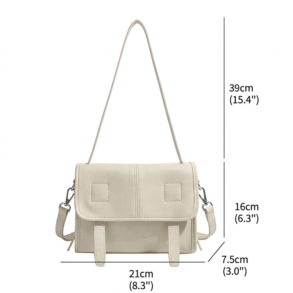 Borsa a spalla e tracolla minimalista in vera pelle testurizzata con patta