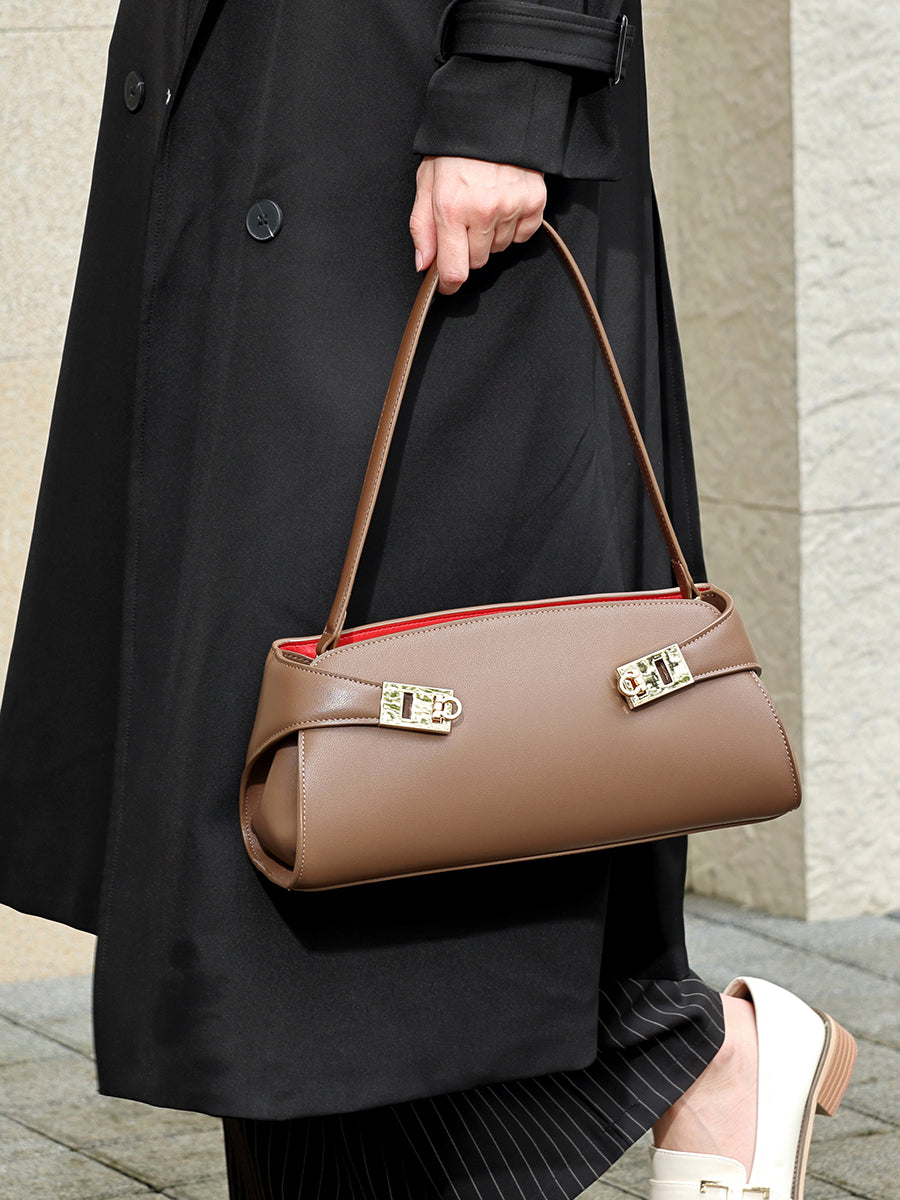 Graceful Genuine Leather Baguette Clutch Bag