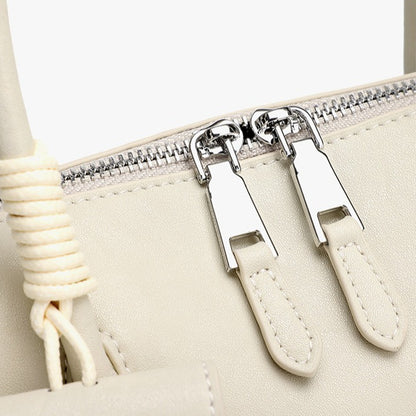Minimalist Genuine Leather Boston Clutch Bag with Detachable Leather Tag Charm