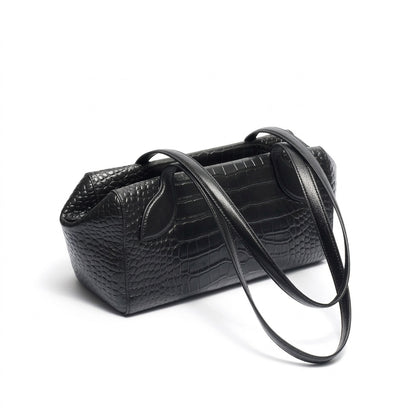 Sleek Luxe Croc Embossed Genuine Leather Bowling Clutch Bag