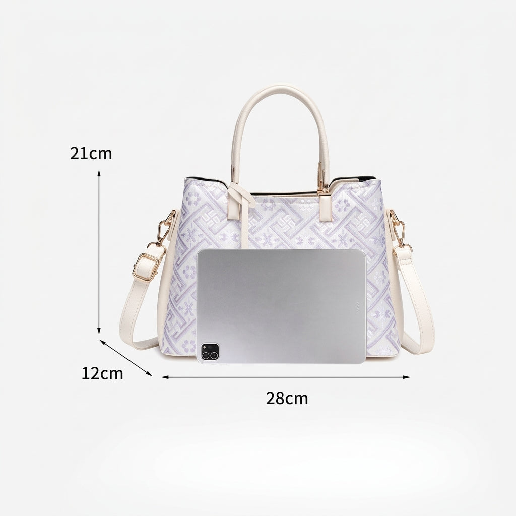 Classic Brocade Vegan Eco-Leather Mini Tote Clutch Bag with Hollow Charm