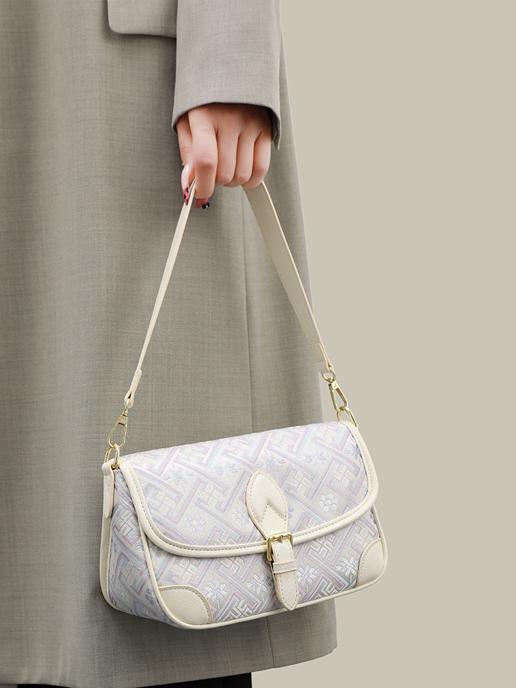 Vintage Jacquard Embroidery Vegan Eco-Leather Flap Clutch Bag